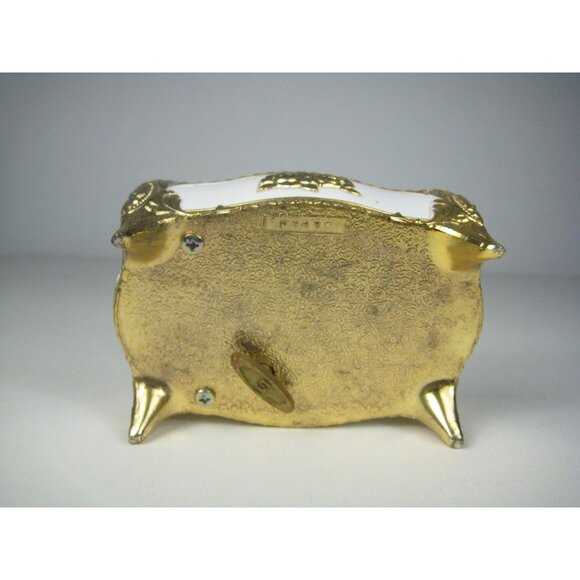 Vintage White Gold Plastic Metal Music Trinket Box Floral Design Lid Japan - Picture 10 of 12
